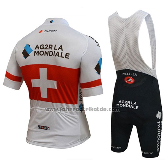 2018 Fahrradbekleidung Ag2r La Mondiale Champion Schweiz Trikot Kurzarm und Tragerhose